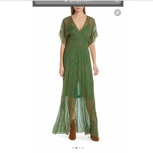 ba&sh green and gold wanda metallic maxi